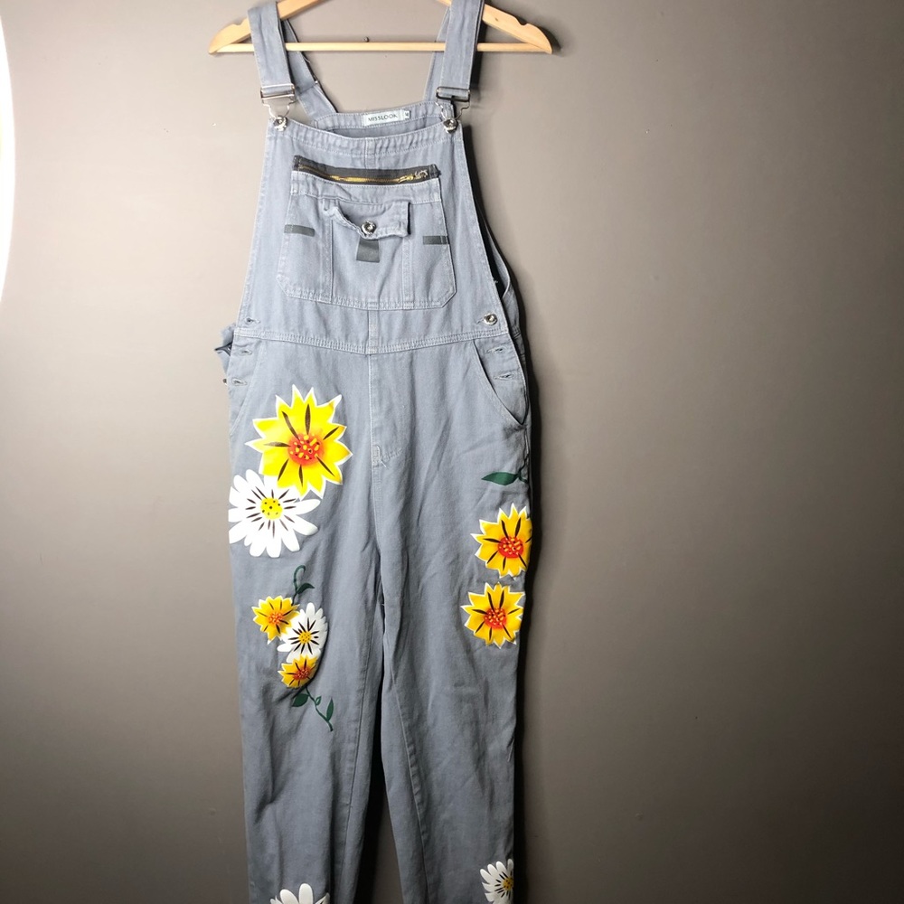 MISSLOOK gray flower overalls medium